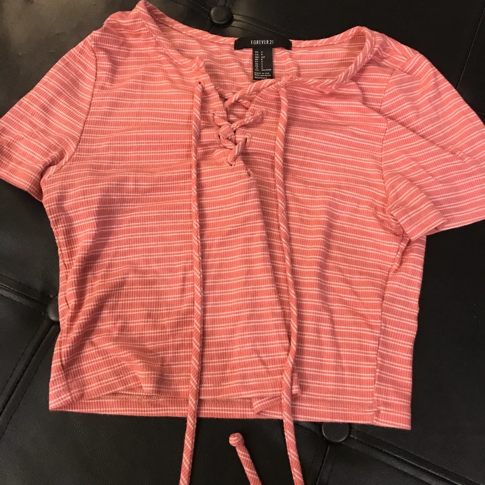 Pink and white striped crop top